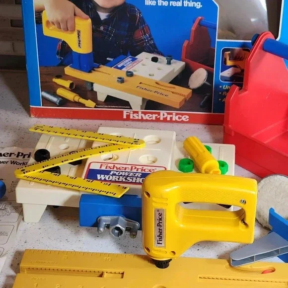 Vintage Fisher Price Power Workshop Tool Box Drill Caddy 1986 Toy With Box - Picture 9 of 11